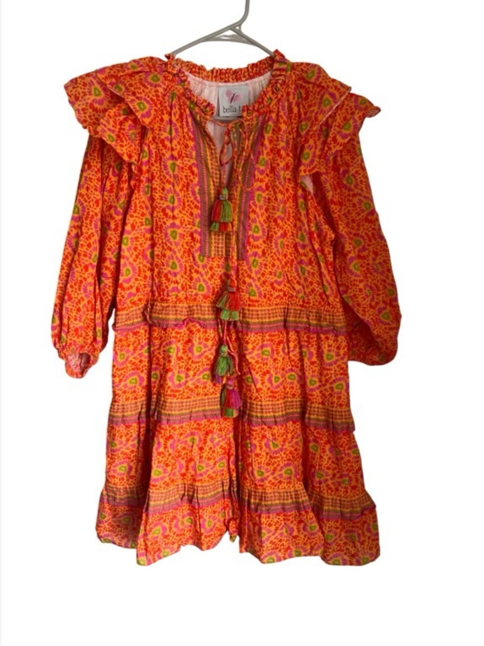 Bella Tu Cotton Orange Print Ruffle Dress Women's Size Large